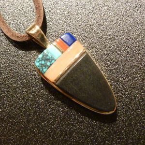 画像1: ホピ　Sonwai　Swell　Inlay　18Kt　Wood&Coral…　Pendant