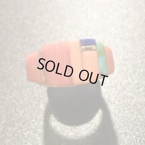 画像1: ホピ　Sonwai　Swell　Inlay　18Kt　Coral&Lapis…　Ring16