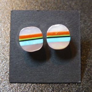 画像1: ズニ　インレイ　マルチカラーストーン　スタッズピアス