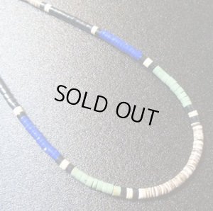 画像1: サントドミンゴ　ターコイズ&ラピス&シェルetc　ヒシネックレス約46cm