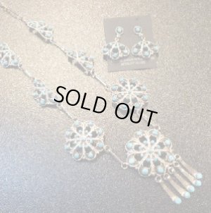 画像1: ズニ　Murray&Arlene・Tsatie　クラスター　ターコイズ　ネックレス約63cm&ピアスセット