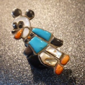 画像1: ズニ　70S　Usedポーン　インレイ　ミッキーマウス　リング12号