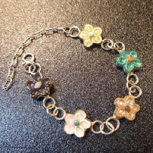 画像1: ズニ　Tamara・Pinto　インレイ　マルチカラー　５フラワーリンクブレスレット約15〜16・5cm用