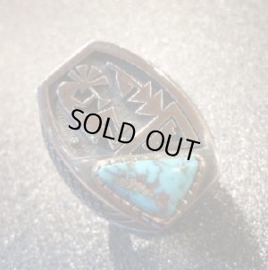 画像1: ホピ　Gary&Elsie・Yoyokie　オーバレイ　ブルーターコイズ付　リング20・5号