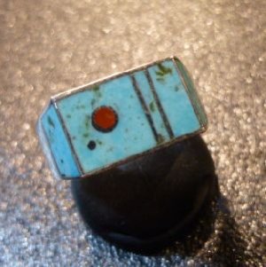 画像1: ナバホ　Veronica・Benally　インレイ　ターコイズetc　リング13号
