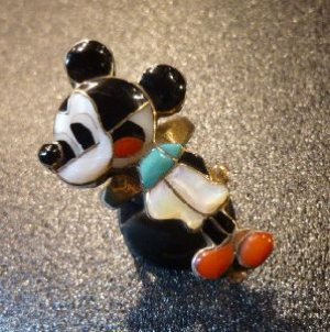 画像1: ズニ　Veronica・Poblano　1970’S　インレイ　全身ミッキー　リング15号