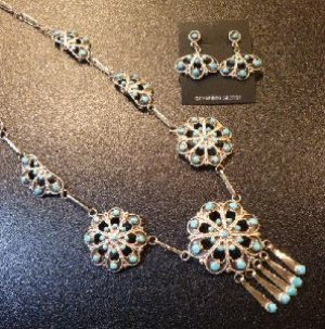 画像1: ズニ　Murray&Arlene・Tsatie　クラスター　ターコイズ　ネックレス約63cm&ピアスセット