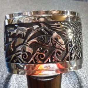 画像1: ホピ　Ferron・Joseyesva　オーバレイ　ドルフィン&ファイヤー　4・6cmワイズバングル約16〜17cm用