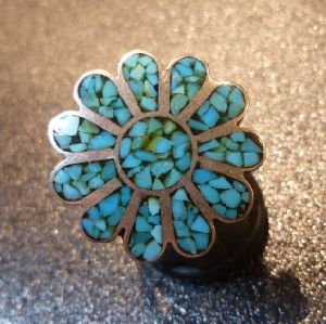 画像1: ズニ　70〜80S　Usedポーン　インレイ　フラワー　リング11号