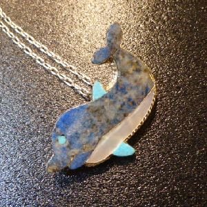 画像1: ズニ　インレイ　マルチカラーストーン　ドルフィン　ピンブローチ&TOP