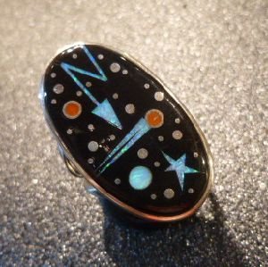 画像1: ナバホ　Matthew・Jack　インレイ　宇宙モチーフ　リング13号