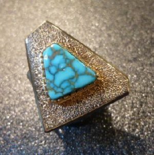 画像1: チェロキーetc　Larry・Golsh　オール14Kゴールド　トゥーファーキャスト×ローンマウンテンターコイズ付　リング16号