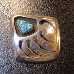 画像1: ホピ　Robert・Lomadapki　シャドーボックスベアパウ　ブルーターコイズ付　TOP