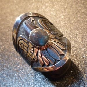 画像1: ホピ　Gary&Elsie・Yoyokie　オーバレイ　イーグル×ビスビーターコイズ付　リング20・5号