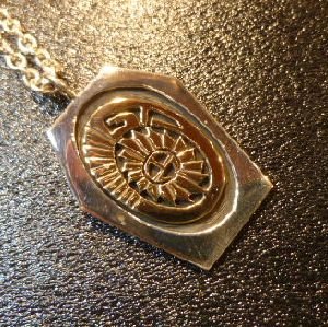 画像1: ナバホ　Calvin・Peterson　オーバレイ　14Kゴールド サンフェイス(Mサイズ)　シルバーTOP