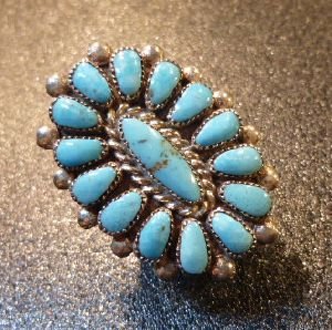 画像1: ズニ　Lorraine・Waatsa　クラスター　キングマンターコイズ　リング16号