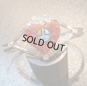 画像1: ズニ　Ola・Eriacho　レッドオパールインレイ　サンフェイス×ハート型　バングル約14・5〜15・5cm用